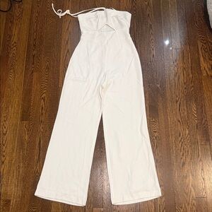 INTERMIX Ivory Strapless Wide-Leg Jumpsuit